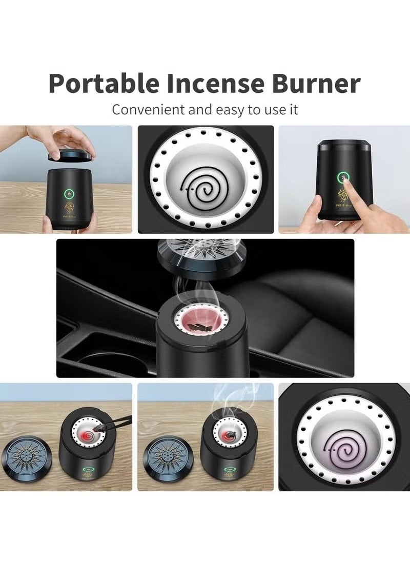 Mini Bukhoor Burner, USB Rechargeable Incense Burner, Small Portable Aroma Diffuser, Electric Arabic Incense Holder for Home Office and Car