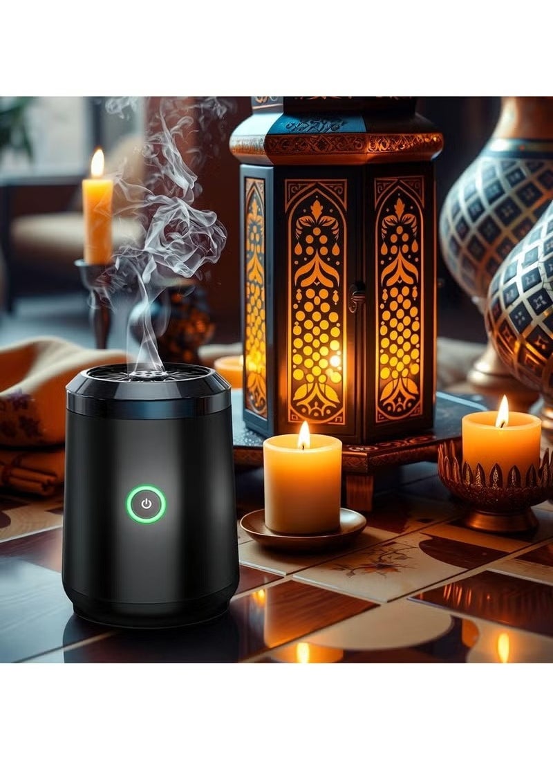 Oud Incense bukhoor burner electric Usb rechargeable best gift for home, car, office & desert camping, Portable Electronic Bakhoor Burner,Mini Incense Burner Bakhoor, Rechargeable USB Aroma Diffuser,Car Incense burner Electric Arabic Incense Holder Muslim Home Decoration, Black