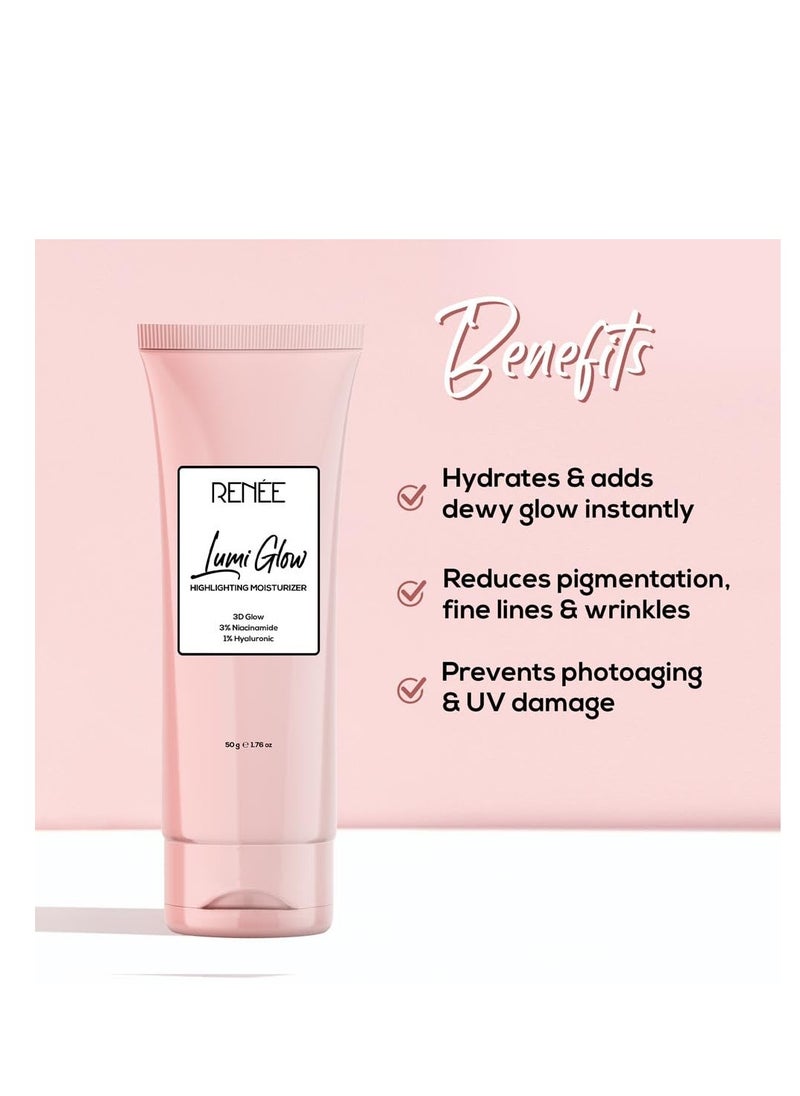 Lumi Glow Highlighting Moisturizer, Enriched with 3% Niacinamide & 1% Hyaluronic Acid, Prevents Photoaging & UV Damage