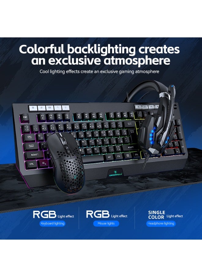 DEADSKULL 4-in-1 Gaming Combo Wired Keyboard, Mouse, Headphone & Mouse Pad PC Gaming Kit 4 Bundle Set - C880