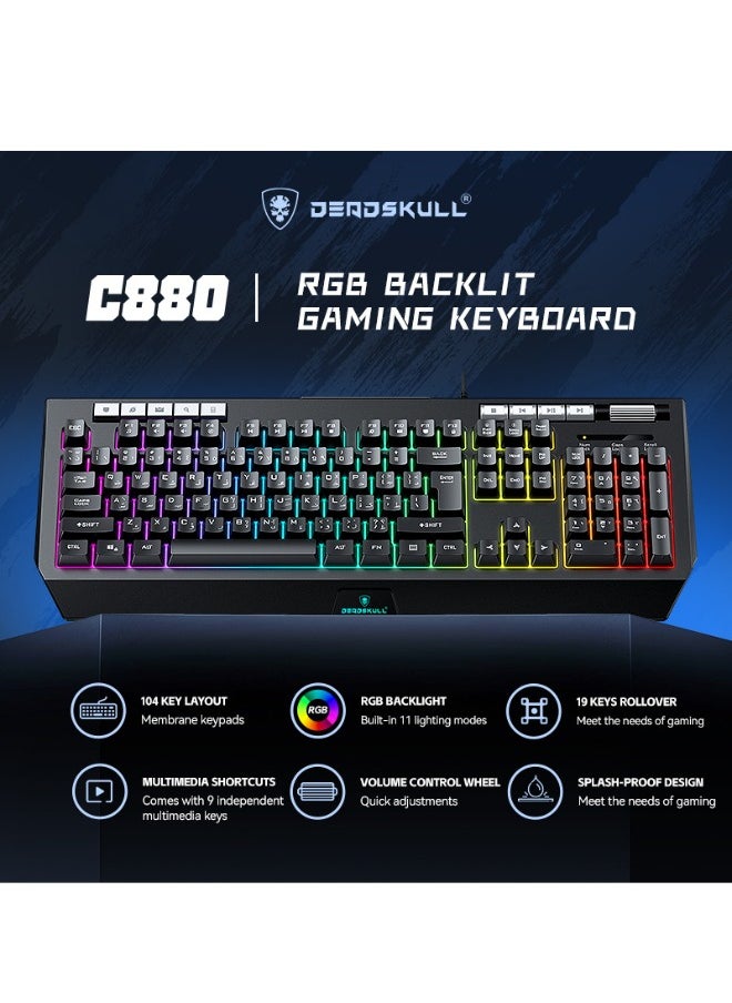 DEADSKULL 4-in-1 Gaming Combo Wired Keyboard, Mouse, Headphone & Mouse Pad PC Gaming Kit 4 Bundle Set - C880