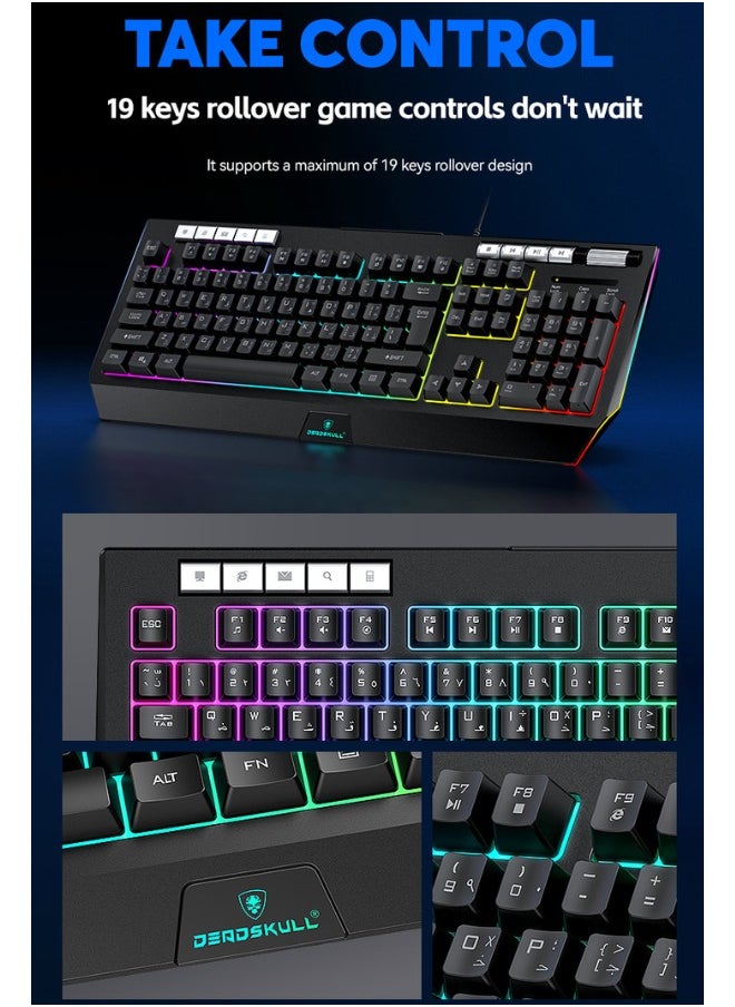 DEADSKULL 4-in-1 Gaming Combo Wired Keyboard, Mouse, Headphone & Mouse Pad PC Gaming Kit 4 Bundle Set - C880