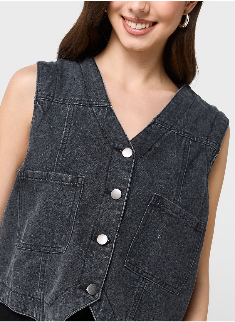 Denim Button Down Vest