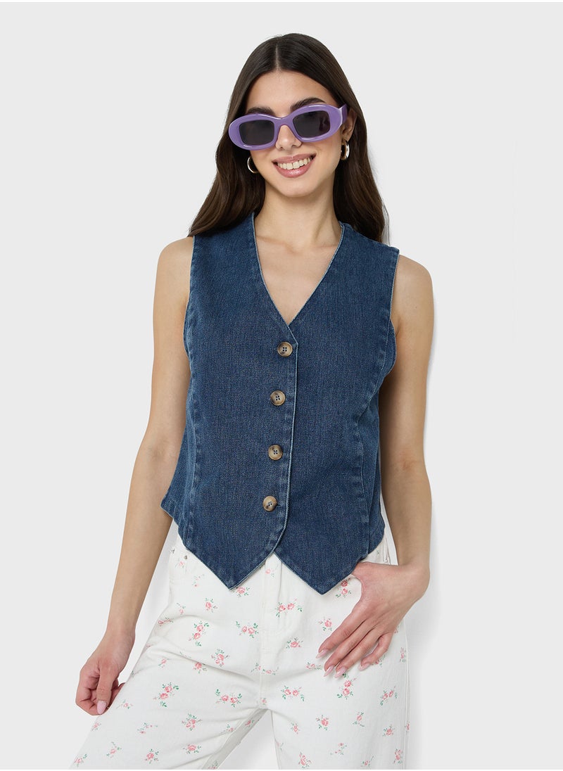 Denim Button Down Vest