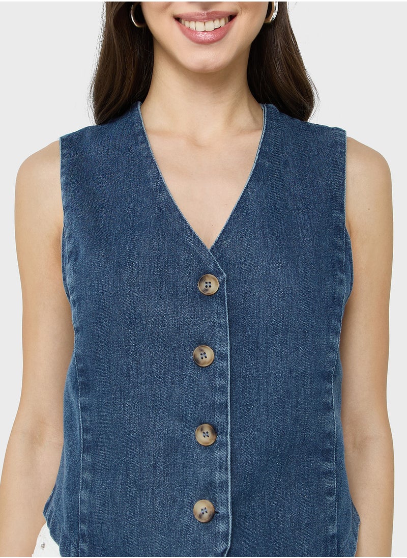 Denim Button Down Vest