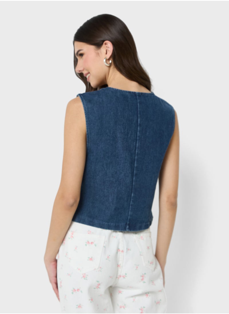 Denim Button Down Vest