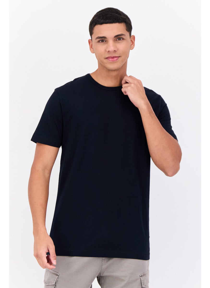 Men Crew Neck Short Sleeve Brand Logo T-Shirts, Marine