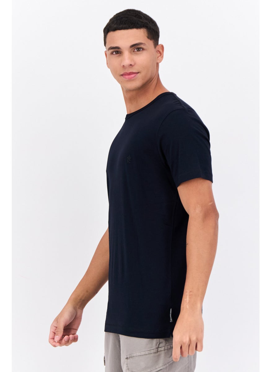 Men Crew Neck Short Sleeve Brand Logo T-Shirts, Marine