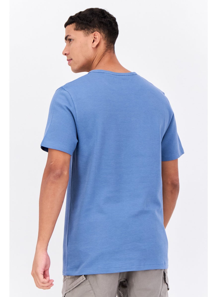 Men Crew Neck Short Sleeves Plain T-Shirt, Blue