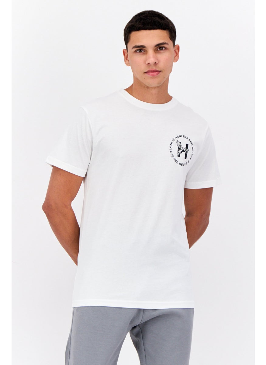 Men Crew Neck Short Sleeves Brand Logo T-Shirt, White