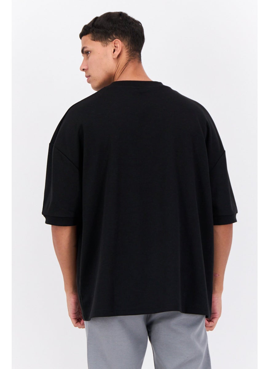 Men Crew Neck Short Sleeve Brand Logo T Shirt, Black