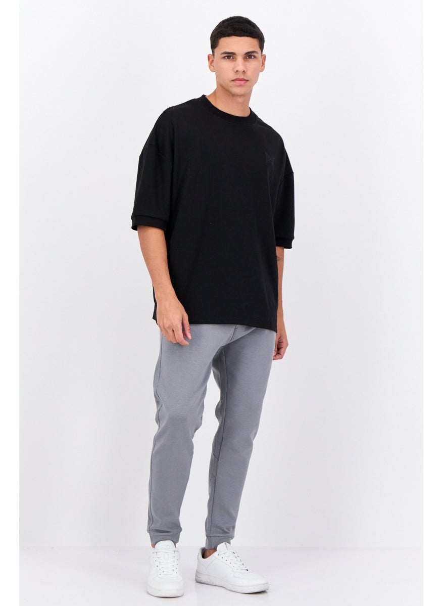Men Crew Neck Short Sleeve Brand Logo T Shirt, Black