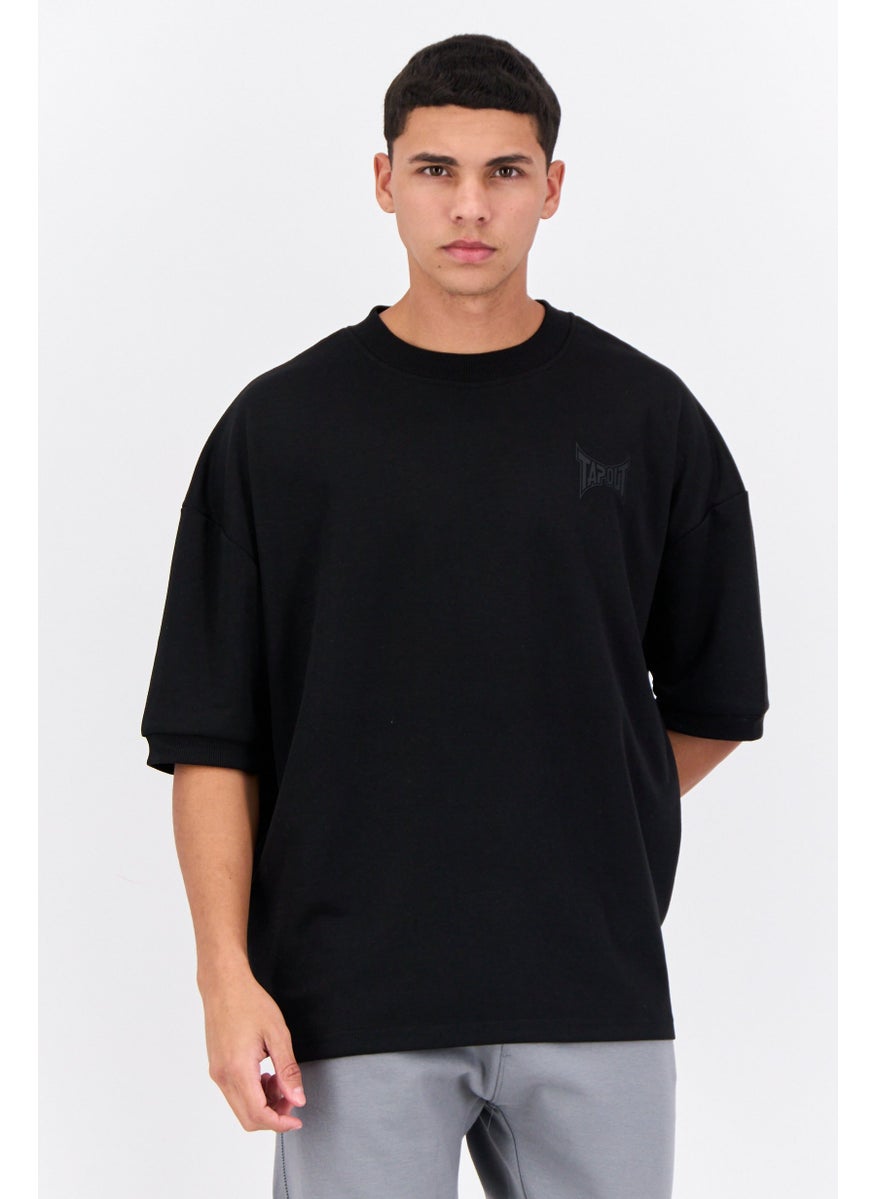 Men Crew Neck Short Sleeve Brand Logo T Shirt, Black