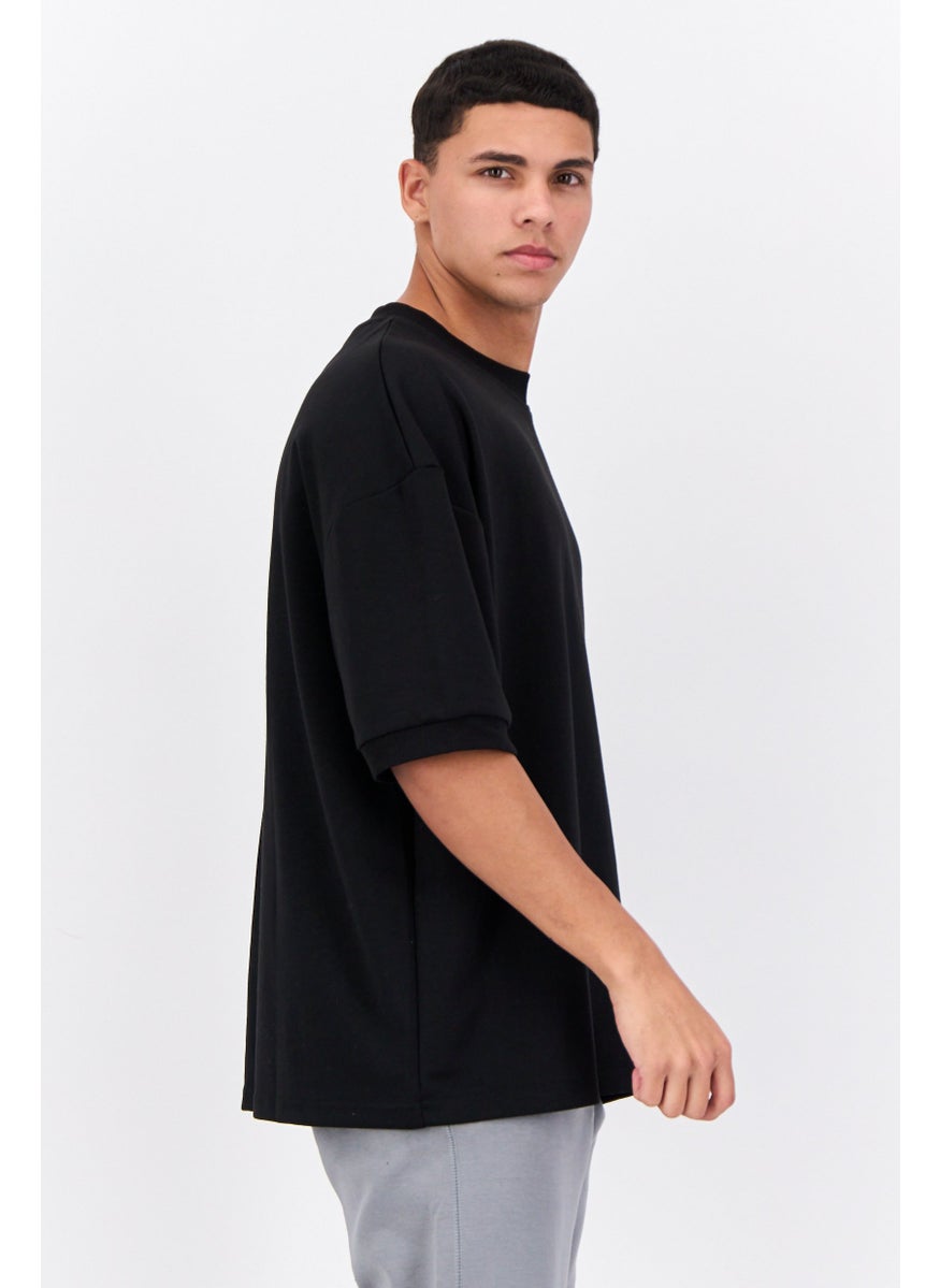 Men Crew Neck Short Sleeve Brand Logo T Shirt, Black