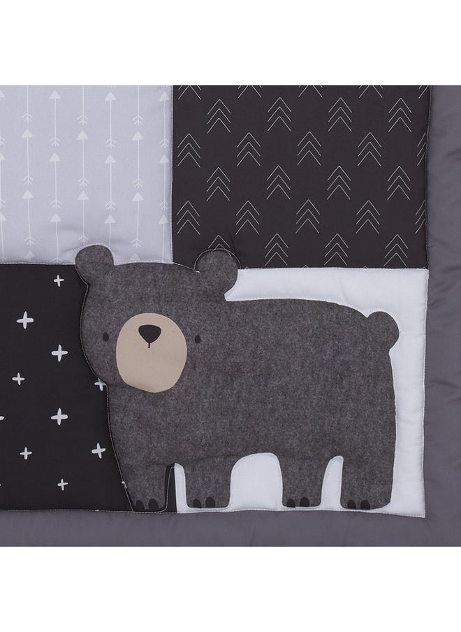 NoJo Little Love Little Man Cave Grey, Red, Black and Ivory, Bear, Fox, Moose, Buffalo Check and Arrows Rustic 3 Piece Nursery Mini Crib Set - Comforter and Two Fitted Mini Crib Sheets