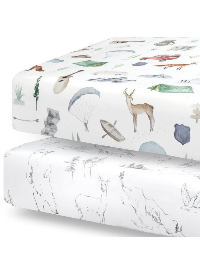 Pobibaby - 2 Pack Premium Fitted Baby Boy Crib Sheets for Standard Crib Mattress - Ultra-Soft Cotton Blend, Safe and Snug, and Stylish Woodland Sheet (Explore)