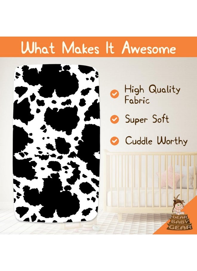 Dear Baby Gear Deluxe Crib Sheet Cotton Polyester Baby Crib Sheets, Soft Machine-Washable Crib Mattress Sheet, Baby Bed Sheets w/Black and White Holstein Cow Print, 28