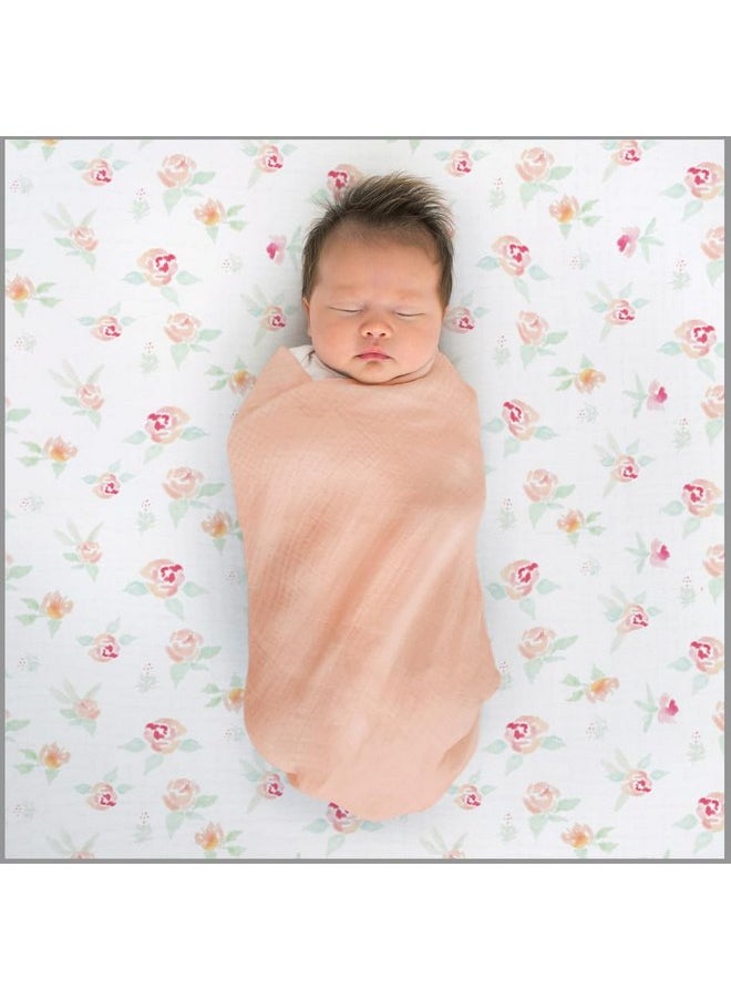 SwaddleDesigns Softest Cotton Muslin Fitted Crib Sheet, Toddler Sheet for Boys & Girls, Fits Standard Crib Mattress (28 x 52 inches), Watercolor Peachy Pink Floral
