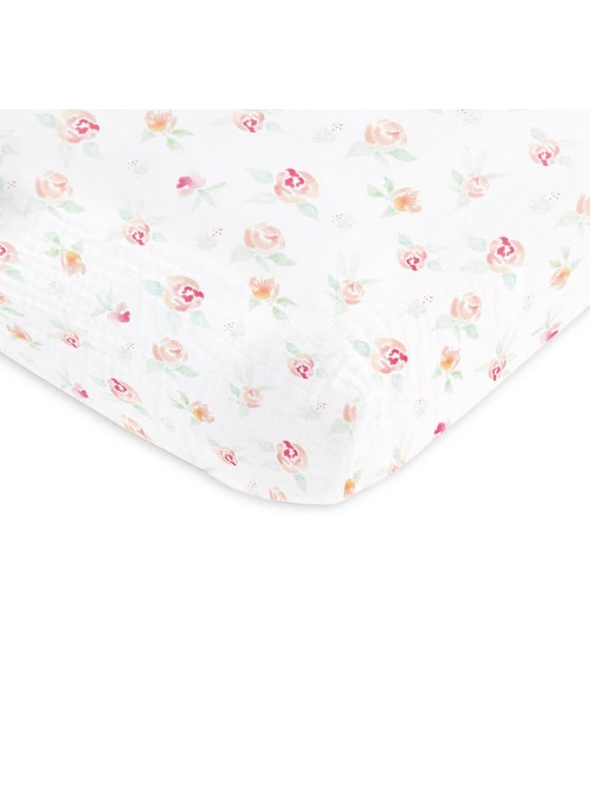 SwaddleDesigns Softest Cotton Muslin Fitted Crib Sheet, Toddler Sheet for Boys & Girls, Fits Standard Crib Mattress (28 x 52 inches), Watercolor Peachy Pink Floral