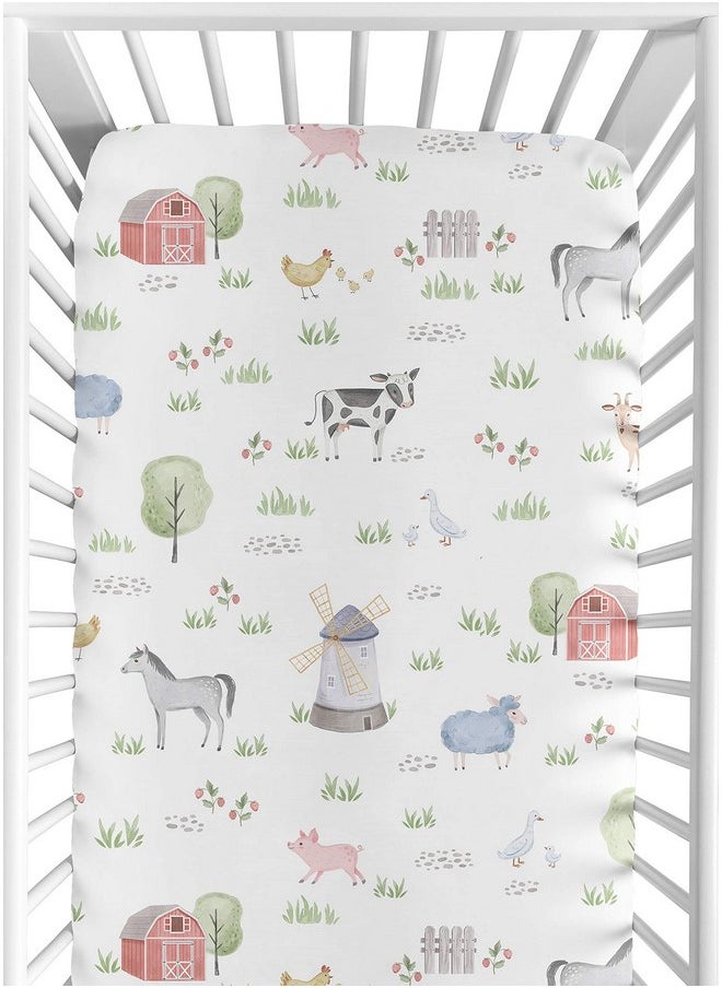 Sweet Jojo Designs Farm Animals Boy or Girl Fitted Crib Sheet Baby or Toddler Bed Nursery - Watercolor Farmhouse Horse Cow Sheep Pig