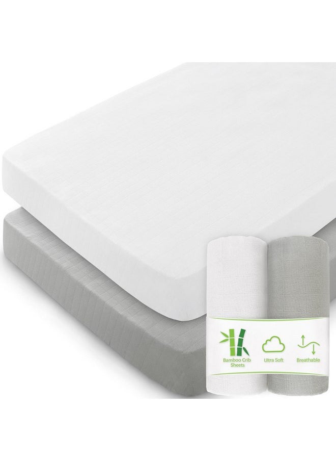 Muslin Crib Sheets for Boys and Girls 2 Pack, Ultra Soft Muslin Fitted Baby Crib Sheet for Standard Crib Mattress & Toddler Bed Mattress, Grey & White