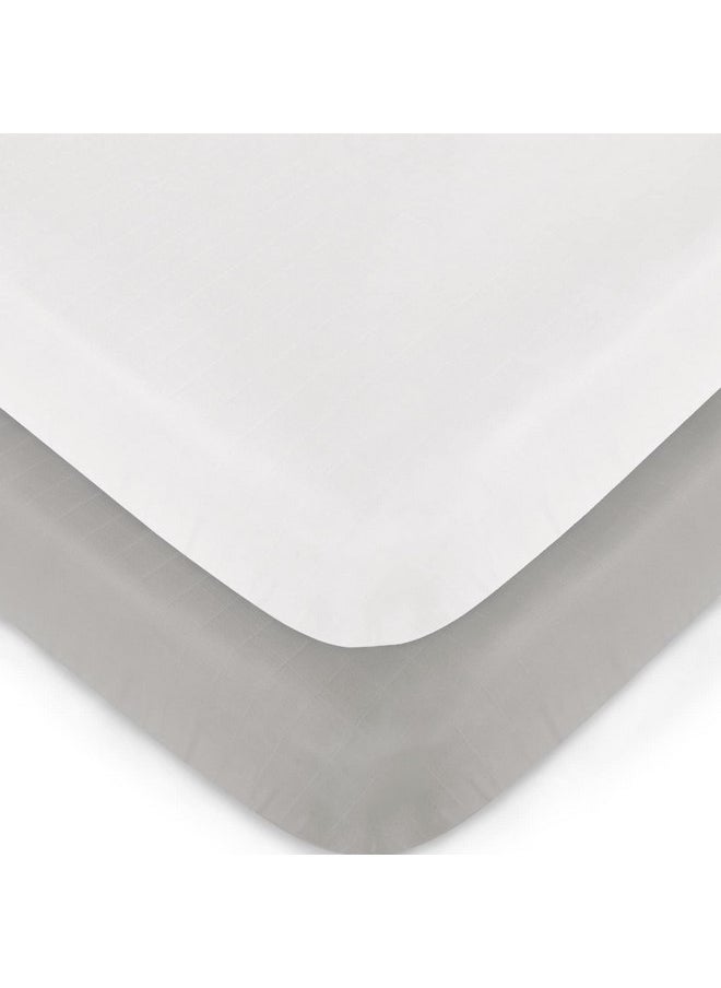 Muslin Crib Sheets for Boys and Girls 2 Pack, Ultra Soft Muslin Fitted Baby Crib Sheet for Standard Crib Mattress & Toddler Bed Mattress, Grey & White