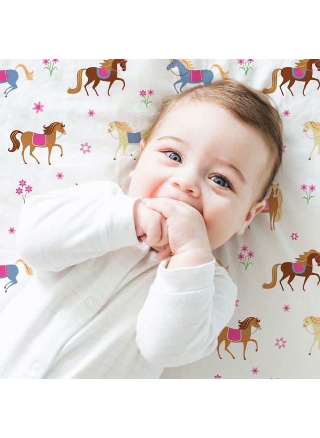 Wildkin Microfiber Fitted Crib Sheet for Boys & Girls, Crib Sheets Measures 52 x 28 Inches, Soft & Breathable Fabric Crib Sheets for Kids, Fits Standard Crib Mattress (Horses)