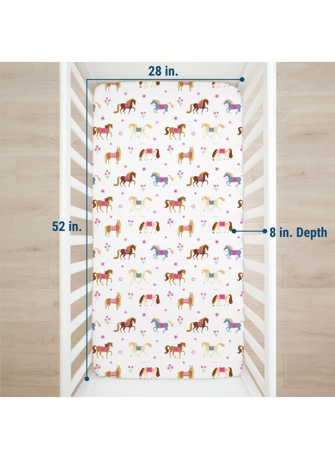 Wildkin Microfiber Fitted Crib Sheet for Boys & Girls, Crib Sheets Measures 52 x 28 Inches, Soft & Breathable Fabric Crib Sheets for Kids, Fits Standard Crib Mattress (Horses)