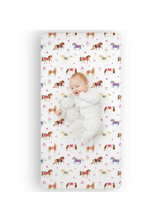 Wildkin Microfiber Fitted Crib Sheet for Boys & Girls, Crib Sheets Measures 52 x 28 Inches, Soft & Breathable Fabric Crib Sheets for Kids, Fits Standard Crib Mattress (Horses)