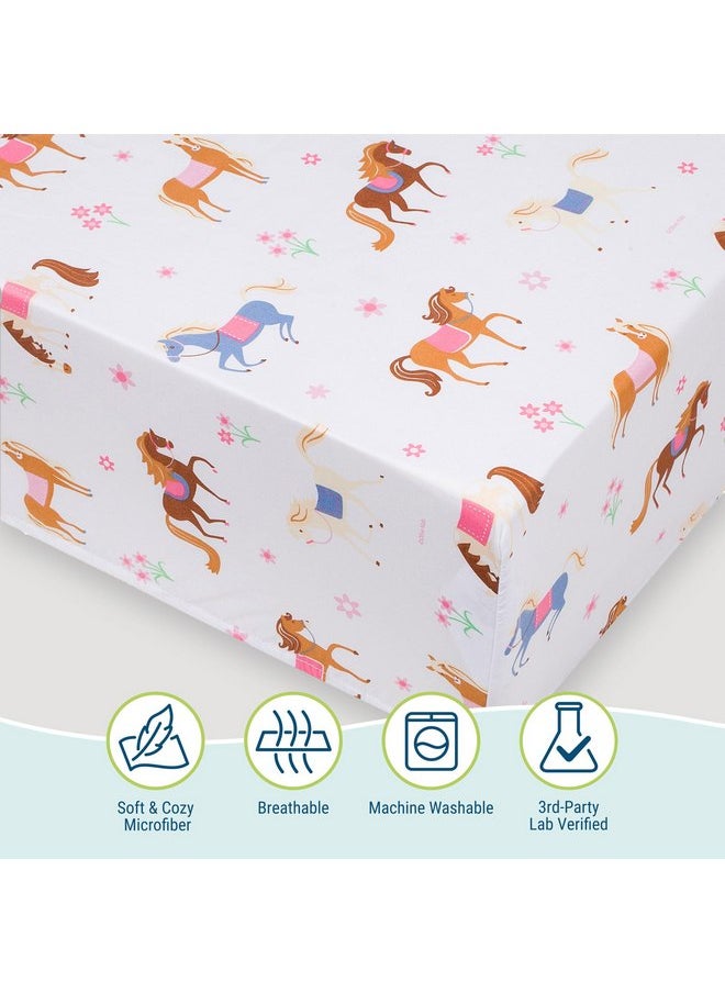 Wildkin Microfiber Fitted Crib Sheet for Boys & Girls, Crib Sheets Measures 52 x 28 Inches, Soft & Breathable Fabric Crib Sheets for Kids, Fits Standard Crib Mattress (Horses)