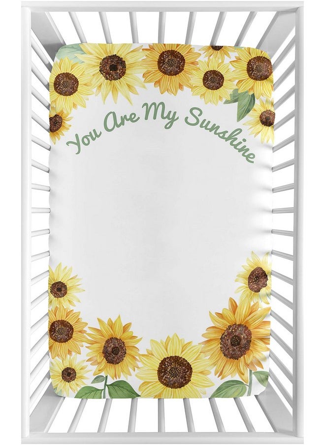 Sweet Jojo Designs Yellow Green and White Sunflower Boho Floral Girl Baby Nursery Fitted Mini Portable Crib Sheet For Mini Crib or Pack and Play ONLY - Farmhouse Watercolor Flower, You Are My Sunshine