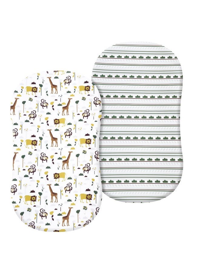 PHF 100% Cotton Bassinet Sheets 2 Pack, Soft Breathable Comfortable Cradle Sheets for Baby Boys Girls, Premium Sheets Fits Various Cradle and Bassinet Mattress Pad, Jungle/Monkey/Giraffe/Lion