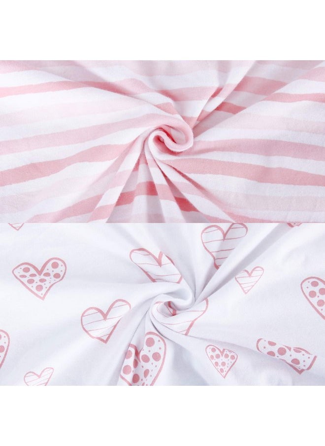 Square Playard/Playpen Fitted Sheets, Perfect for 36 X 36 Portable Playard, 2 Pack, 100% Jersey Knit Cotton Fitted Sheets, Mild Pink Stripes and Hearts Print for Baby Girls