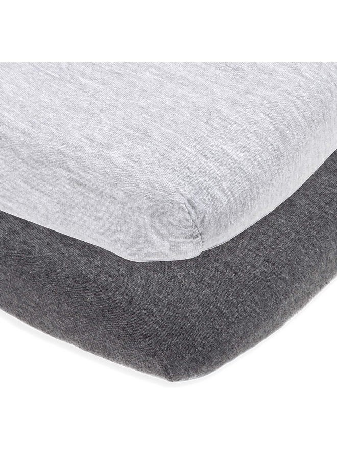 Fitted Pack and Play Sheets Compatible ith Graco Pack n Play and Other 27 x 39 Inch Playard Mattress Pad - Heather Grey - 2 Pack