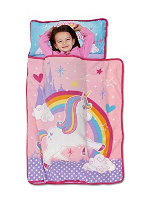 Baby Boom Funhouse Unicorn Kids Nap Mat Set - Includes Pillow and Fleece Blanket - Great for Girls Napping during Daycare or Preschool - Fits Toddlers, Pink