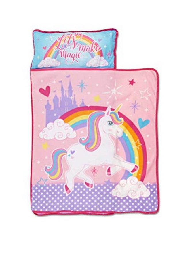 Baby Boom Funhouse Unicorn Kids Nap Mat Set - Includes Pillow and Fleece Blanket - Great for Girls Napping during Daycare or Preschool - Fits Toddlers, Pink