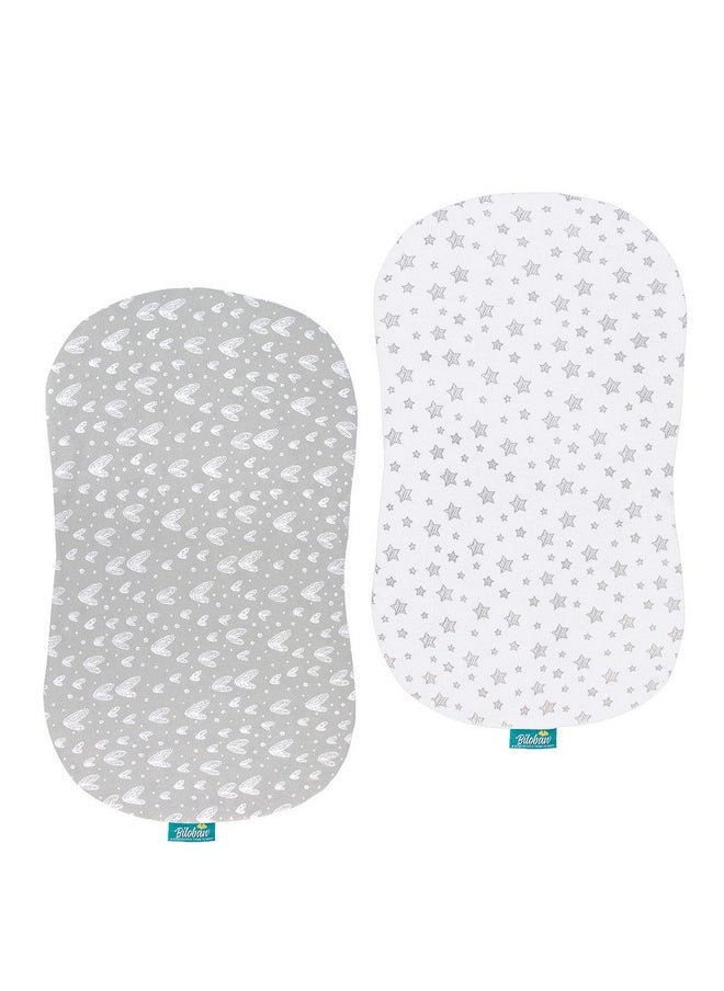 Bassinet Sheets Compatible with Halo Bassinest Swivel, Flex, Glide, Premiere & Luxe Series Sleeper, 2 Pack, 100% Jersey Knit Cotton Sheets, Breathable and Heavenly Soft, Grey and White Print for Baby