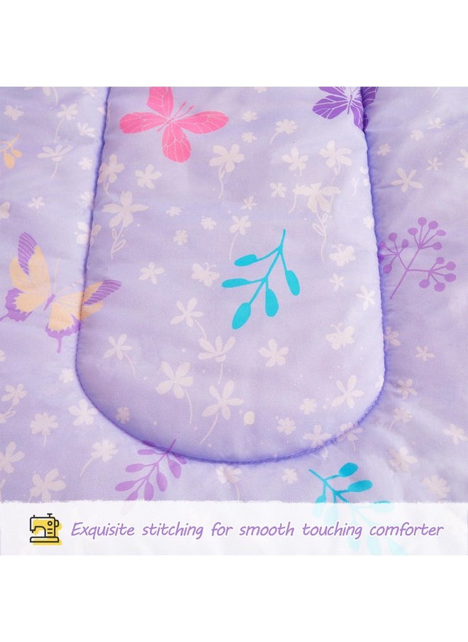 Viviland Butterfly Floral Toddler Comforter Sets, Cute Girls Toddler Bedding Set, Soft Microfiber Purple Toddler Bed Set