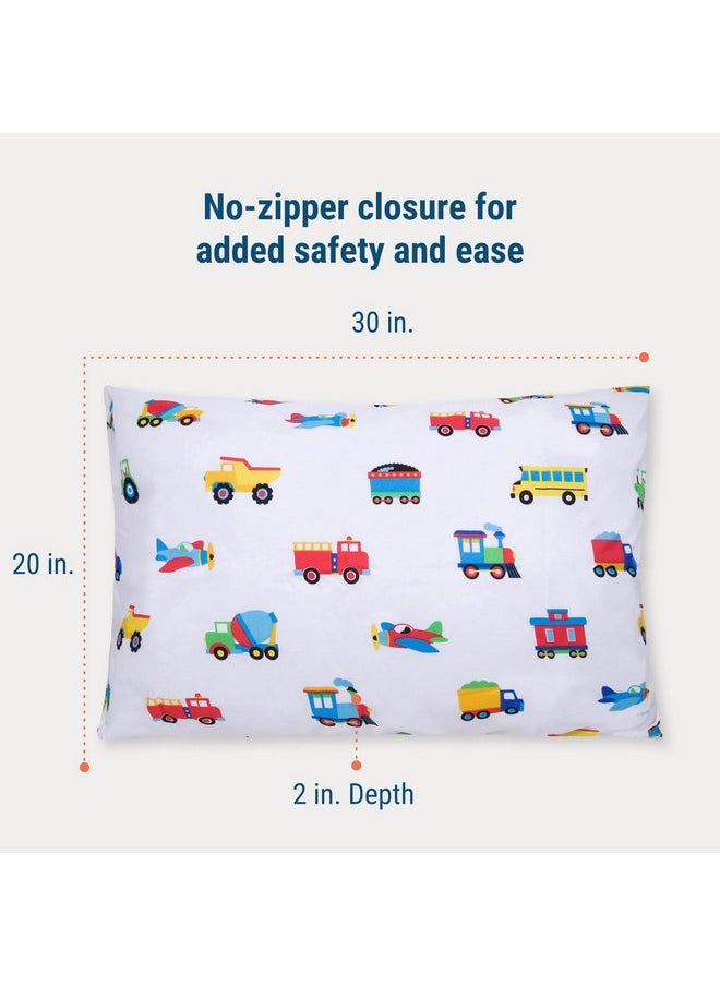 Wildkin Kids Microfiber Pillow Case for Boys and Girls, Soft Breathable Microfiber Fabric, Measures 20 x 30 Inches, Fits a Standard Size Pillow (Trains, Planes and Trucks)