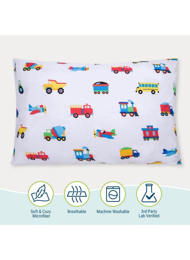 Wildkin Kids Microfiber Pillow Case for Boys and Girls, Soft Breathable Microfiber Fabric, Measures 20 x 30 Inches, Fits a Standard Size Pillow (Trains, Planes and Trucks)