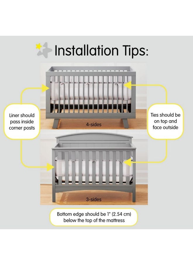 BreathableBaby Breathable Mesh Liner for Full-Size Cribs, Deluxe 4mm Mesh, Natural Linen (Size 4FS Covers 3 or 4 Sides)