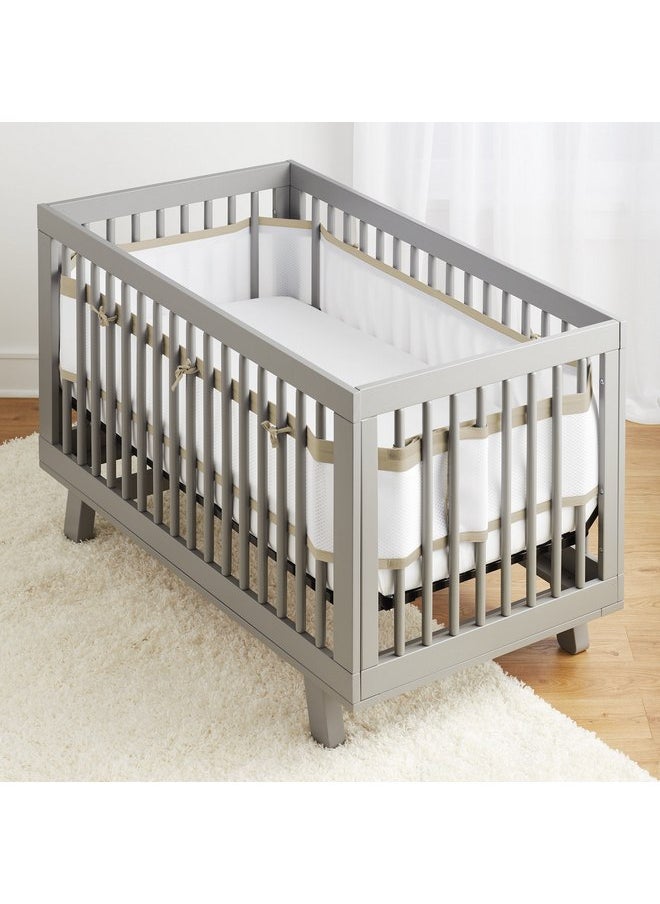 BreathableBaby Breathable Mesh Liner for Full-Size Cribs, Deluxe 4mm Mesh, Natural Linen (Size 4FS Covers 3 or 4 Sides)