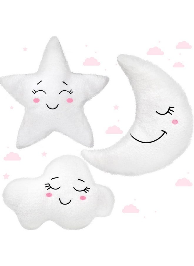 Queekay Cloud Rainbow Sun Moon Star Shaped Pillow 3 Pcs Nursery Stuffed Throw Pillows Kids Cute Cushion Children Soft Plush Pillow for Baby Room Reading Nook Decorations Gift(Moon, Star, Cloud)