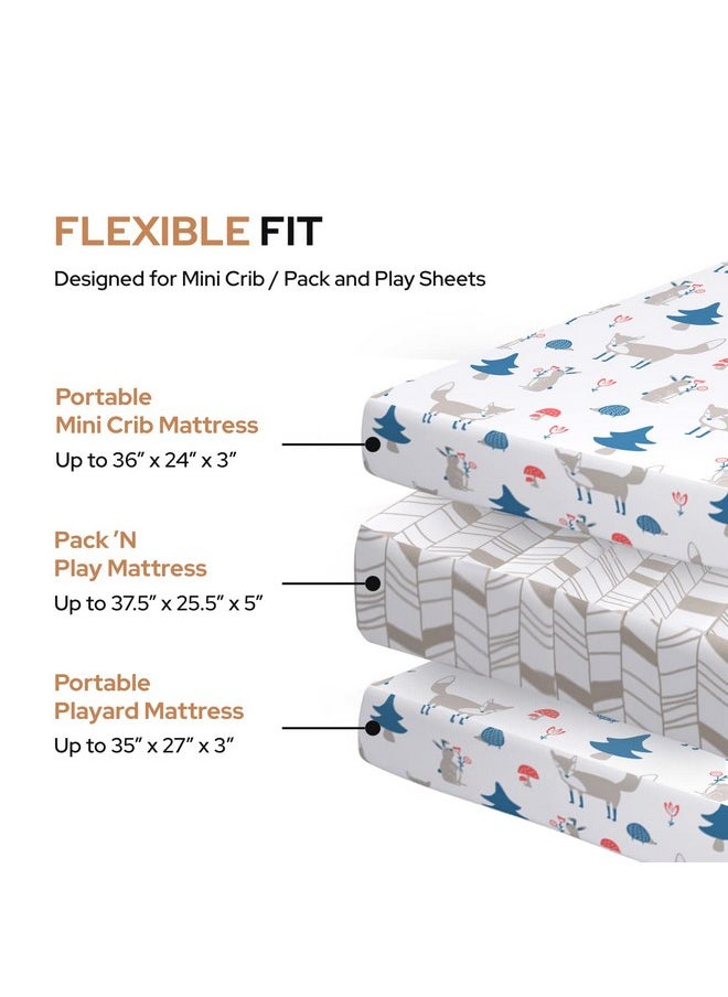 Mini Crib Sheet with Fox & Chevron Pattern - 100% Organic Cotton Pack n Play Fitted Sheet - Premium Pack n Play Sheets - Compatible as Graco Pack n Play Sheet & Mini Crib Sheets - Pickle & Pumpkin