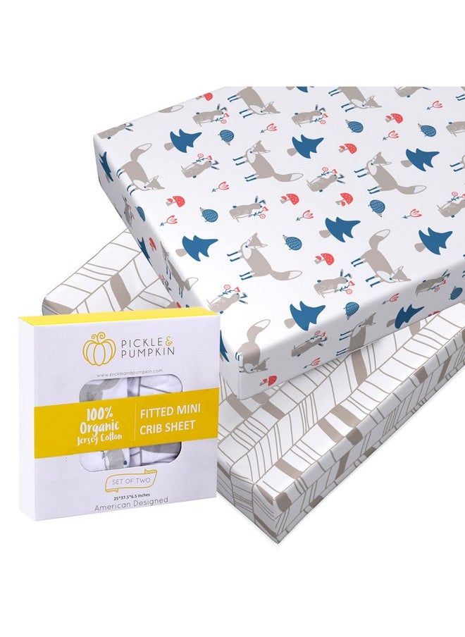 Mini Crib Sheet with Fox & Chevron Pattern - 100% Organic Cotton Pack n Play Fitted Sheet - Premium Pack n Play Sheets - Compatible as Graco Pack n Play Sheet & Mini Crib Sheets - Pickle & Pumpkin