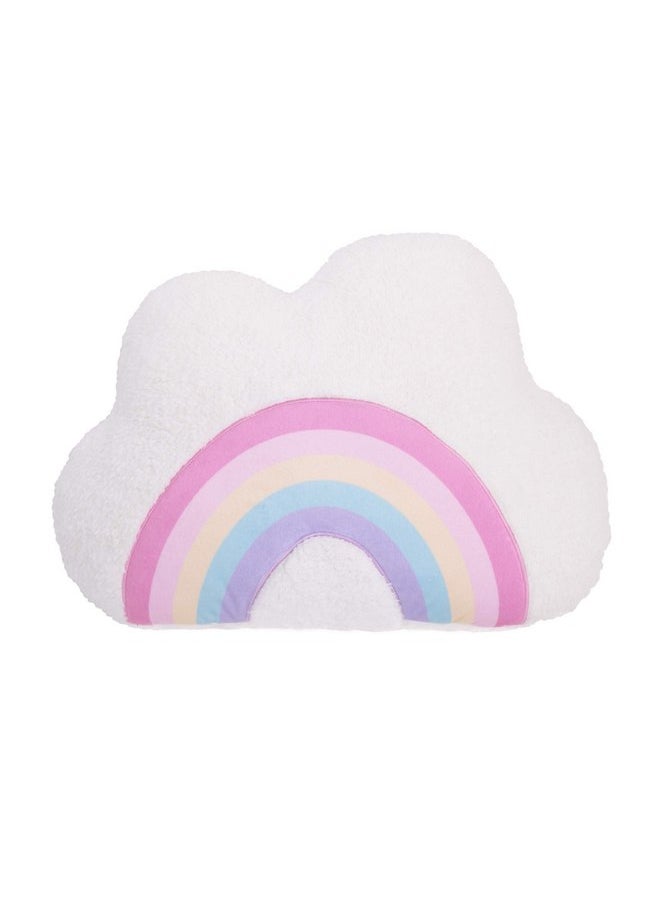 NoJo Little Love White Cloud Pink, Yellow, Teal and Lavender Appliqued Rainbow Decorative Shaped Pillow