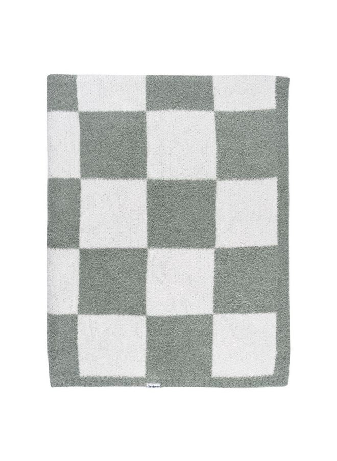 Gerber Unisex Baby Cozy Soft Silky Mink Checkerboard Grid Blanket, Green Check, One Size