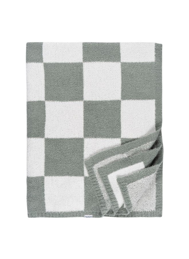 Gerber Unisex Baby Cozy Soft Silky Mink Checkerboard Grid Blanket, Green Check, One Size