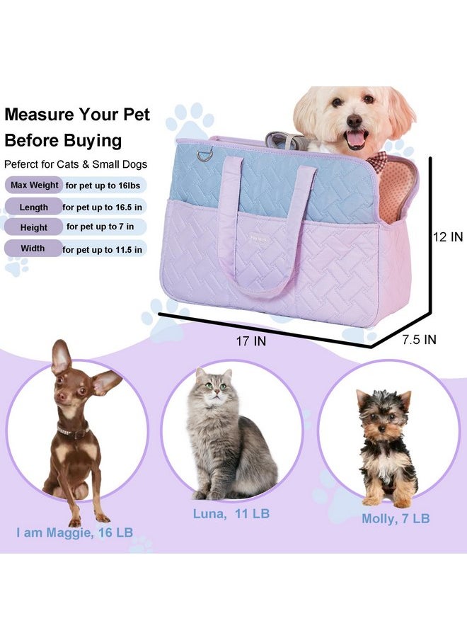 Dog Carrier Purse 3-in-1 Purple & Blue Pet Travel Bag for Small Dogs & Cats - Handheld, Crossbody, & Shoulder Carry with 4 Extra Front and Sided Storage Pockets Soft, Comfortable, Perfect for Travel