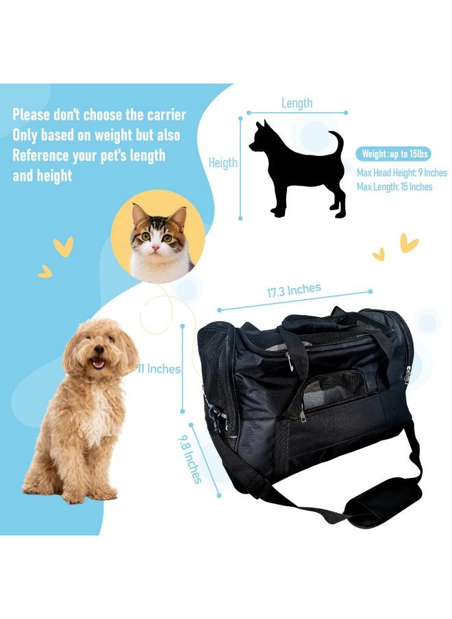 Pet Travel Carrier for Cats Dogs Puppies Bunny Breathable Mesh Foldable Pet Soft-Sided Carrier with Zippers and Strip Pet Bag for Car Plane Trains Traveling (Black)